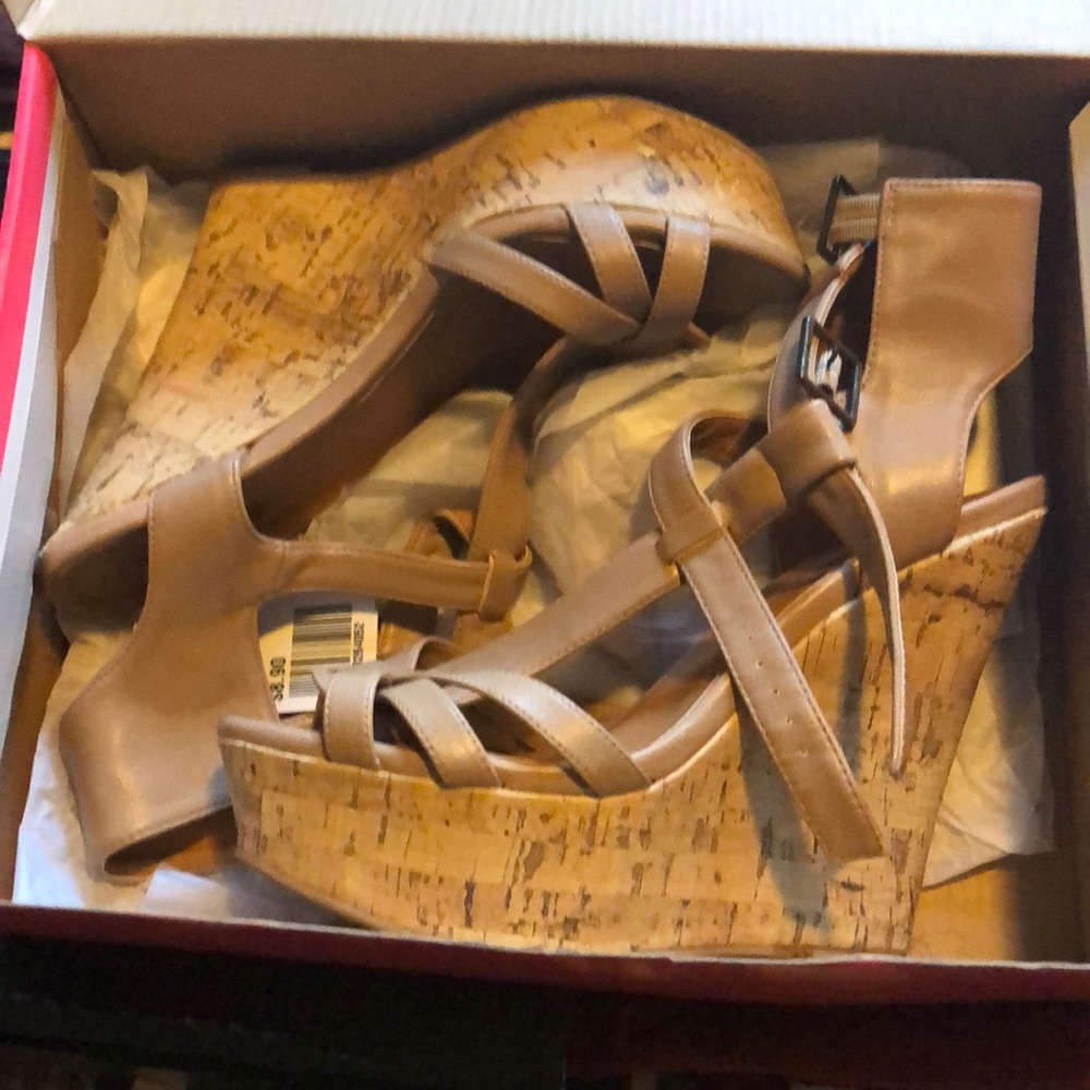 Biege high heeled sandals size 8